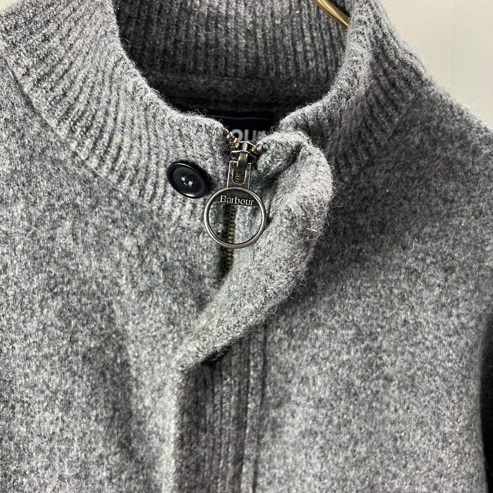 Barbour Tisbury Wool Blend Grey Zip-Up Button Layering Sweater Cardigan L - Picture 4 of 8